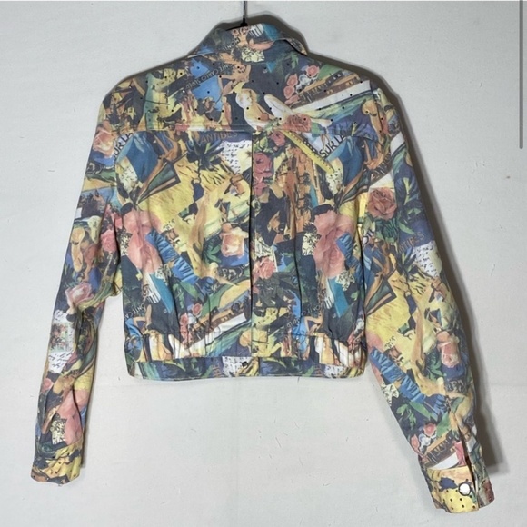 Vintage Opal By Lorraine Wardy Graphic Print Oversized Cropped Denim Jacket M - Picture 2 of 12